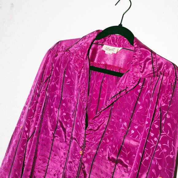 Vintage Fuchsia Gel Esprit Blouse with Black Stripes & Shimmery Floral Pattern - Picture 2 of 8